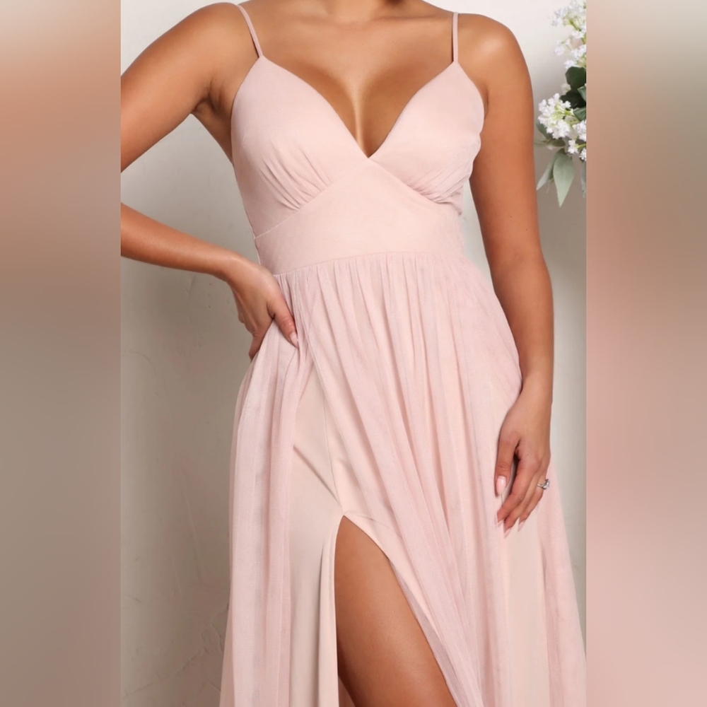 Fashion Nova dusty/ light pink tulle maxi dress